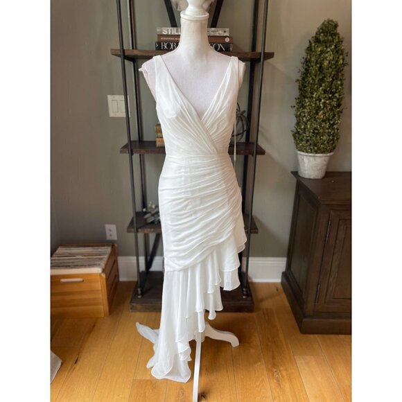 Mac Duggal Sleeveless Asymmetrical Hem Gown White Womens Size 2 - Picture 4 of 10